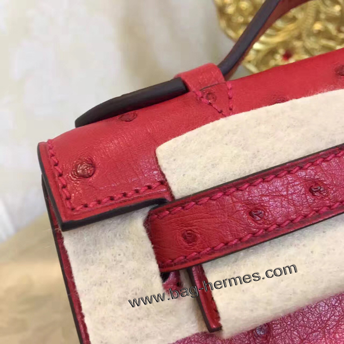 エルメス ポシェットケリー ルビー ゴールド金具 オーストリッチ
