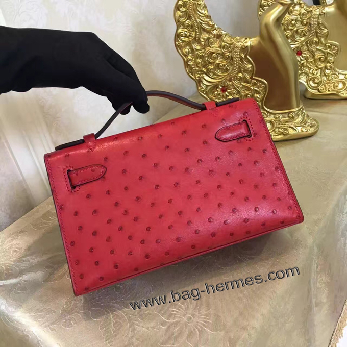 エルメス ポシェットケリー ルビー ゴールド金具 オーストリッチ