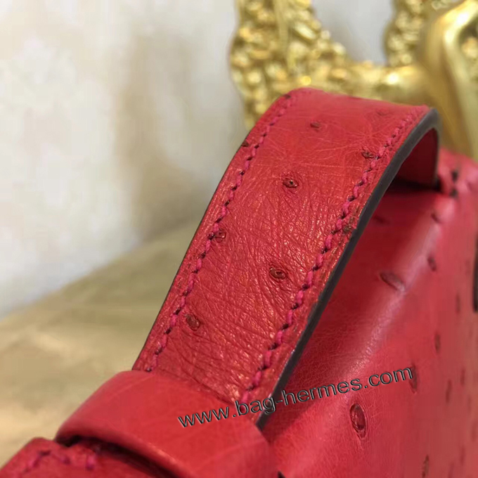 エルメス ポシェットケリー ルビー ゴールド金具 オーストリッチ