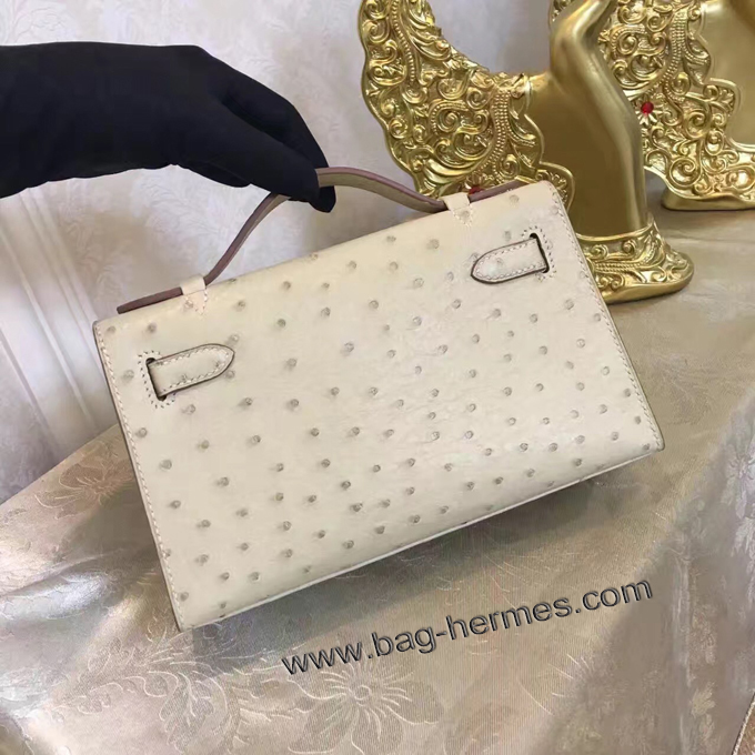 エルメス ポシェットケリー パールグレー ゴールド金具 オーストリッチ