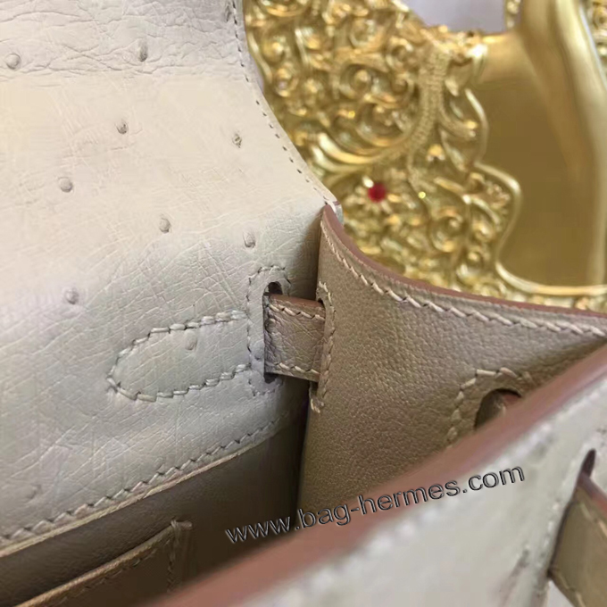 エルメス ポシェットケリー パールグレー ゴールド金具 オーストリッチ