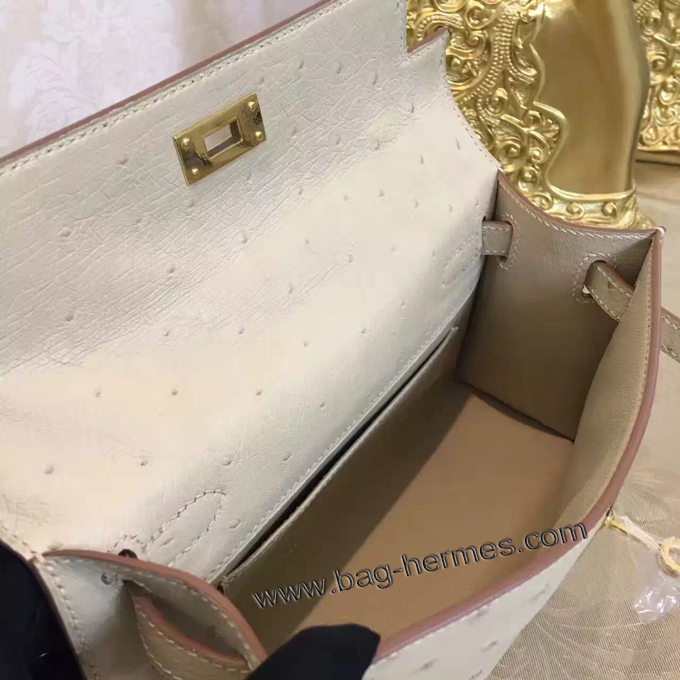 エルメス ポシェットケリー パールグレー ゴールド金具 オーストリッチ