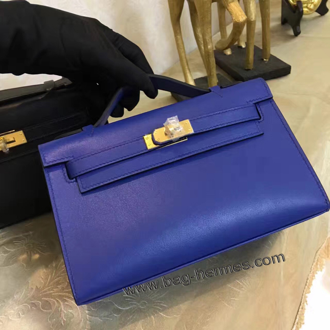 エルメス ポシェットケリー ブルーエレクトリック ゴールド金具 スイフトフ
