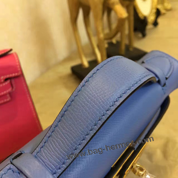 エルメス ポシェットケリー ブルーラン ゴールド金具 ヴォーエプソン