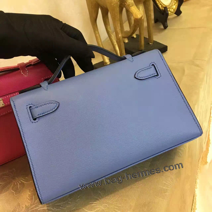 エルメス ポシェットケリー ブルーラン ゴールド金具 ヴォーエプソン