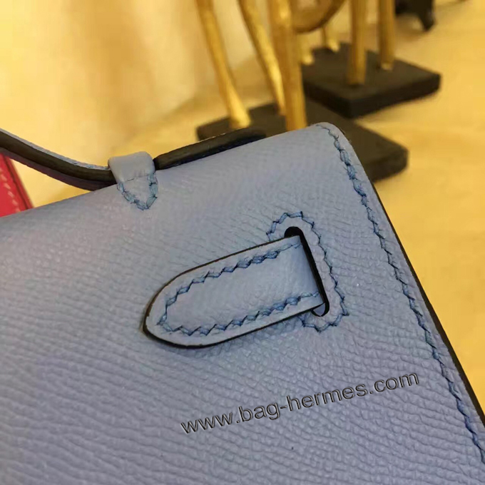 エルメス ポシェットケリー ブルーラン ゴールド金具 ヴォーエプソン