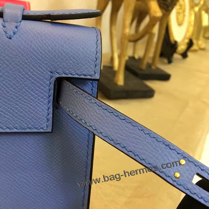 エルメス ポシェットケリー ブルーラン ゴールド金具 ヴォーエプソン
