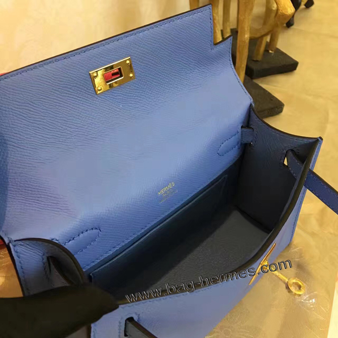 エルメス ポシェットケリー ブルーラン ゴールド金具 ヴォーエプソン