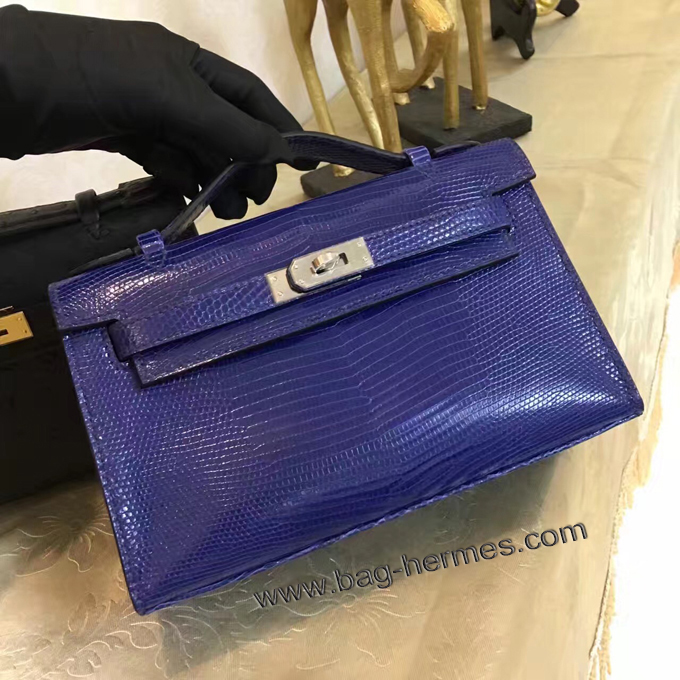 エルメス ポシェットケリー パープル シルバー金具 リザード