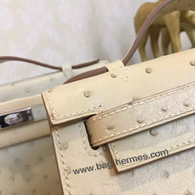 エルメス ポシェットケリー オフベージュ シルバー金具 オーストリッチ