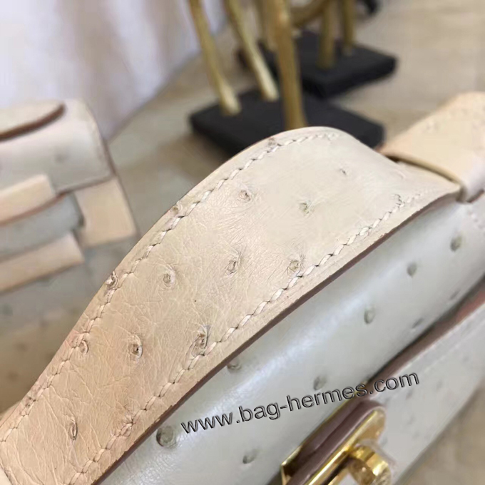 エルメス ポシェットケリー オフベージュ シルバー金具 オーストリッチ