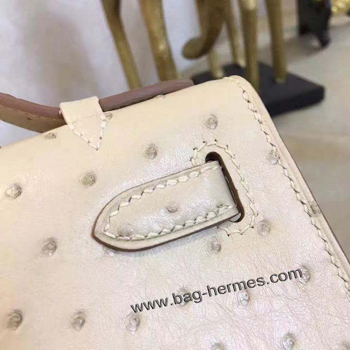 エルメス ポシェットケリー オフベージュ シルバー金具 オーストリッチ