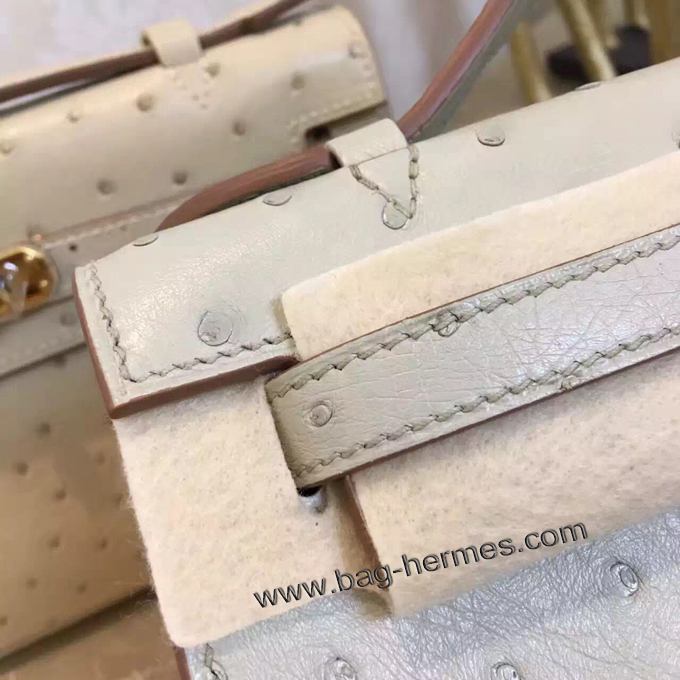 エルメス ポシェットケリー パールグレー シルバー金具 オーストリッチ
