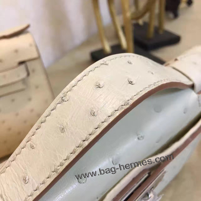 エルメス ポシェットケリー パールグレー シルバー金具 オーストリッチ
