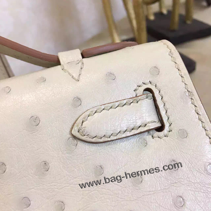 エルメス ポシェットケリー パールグレー シルバー金具 オーストリッチ