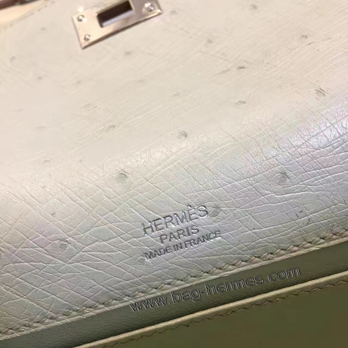 エルメス ポシェットケリー パールグレー シルバー金具 オーストリッチ