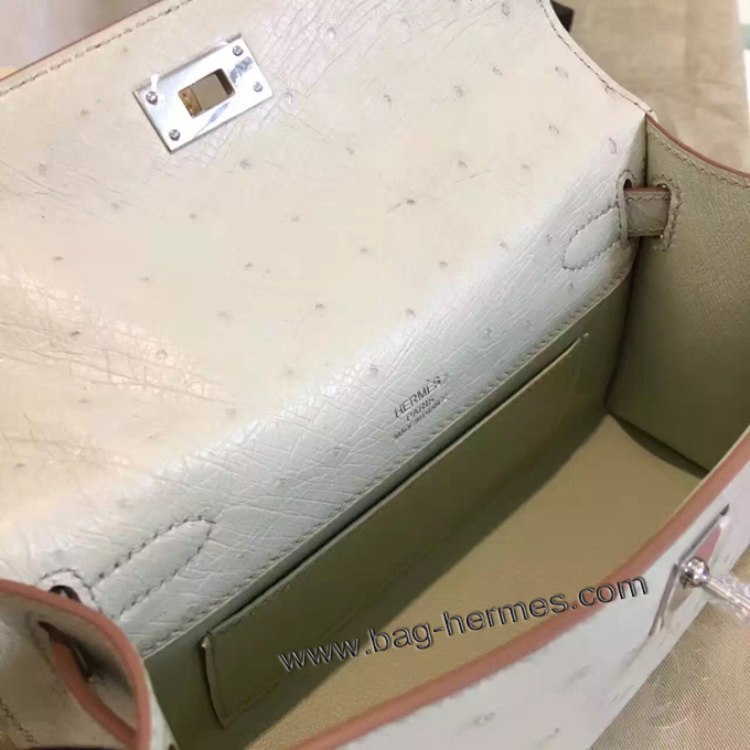 エルメス ポシェットケリー パールグレー シルバー金具 オーストリッチ