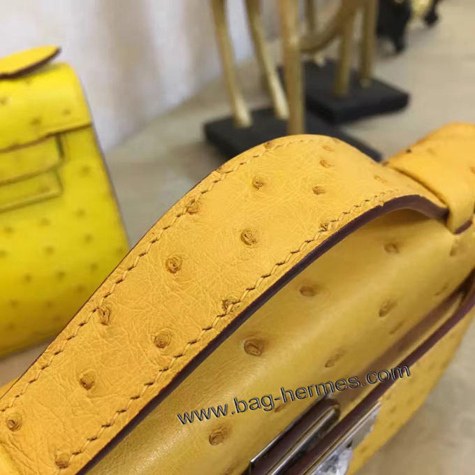 エルメス ポシェットケリー ジョーヌプッサン シルバー金具 オーストリッチ