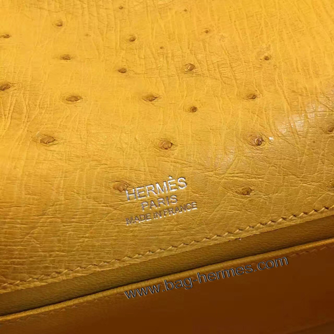 エルメス ポシェットケリー ジョーヌプッサン シルバー金具 オーストリッチ