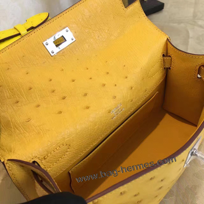 エルメス ポシェットケリー ジョーヌプッサン シルバー金具 オーストリッチ