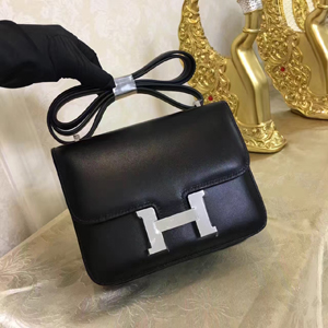 エルメス コンスタンス ミニ ブラック ボックスカーフ シルバー金具