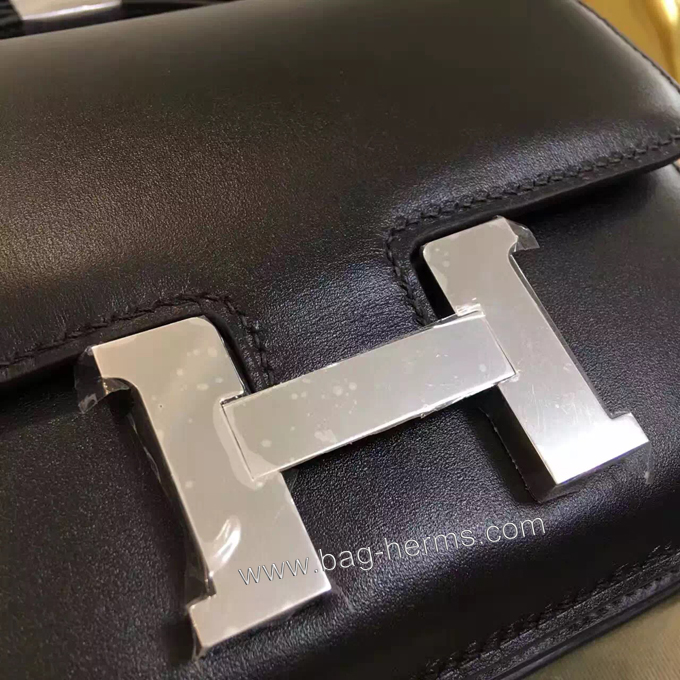 エルメス コンスタンス ミニ ブラック ボックスカーフ シルバー金具