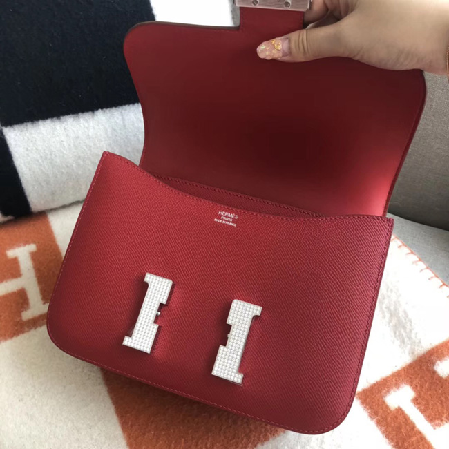 エルメス コンスタンス ミニ ヴォーエプソン ワインレッド シルバー金具