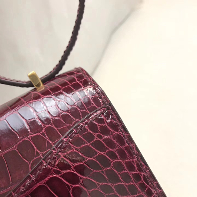 エルメス コンスタンスミニ ルージュアッシュ クロコダイル ゴールド金具