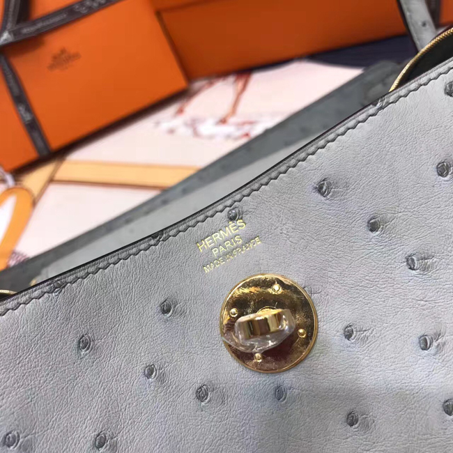 エルメス リンディ26 ブルーグラシエ オーストリッチ ゴールド金具