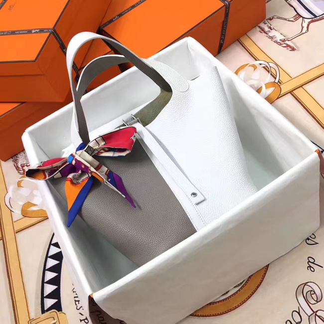 エルメス ピコタンロックエクラMM ホワイト/エトゥープ クレマンス シルバー金具