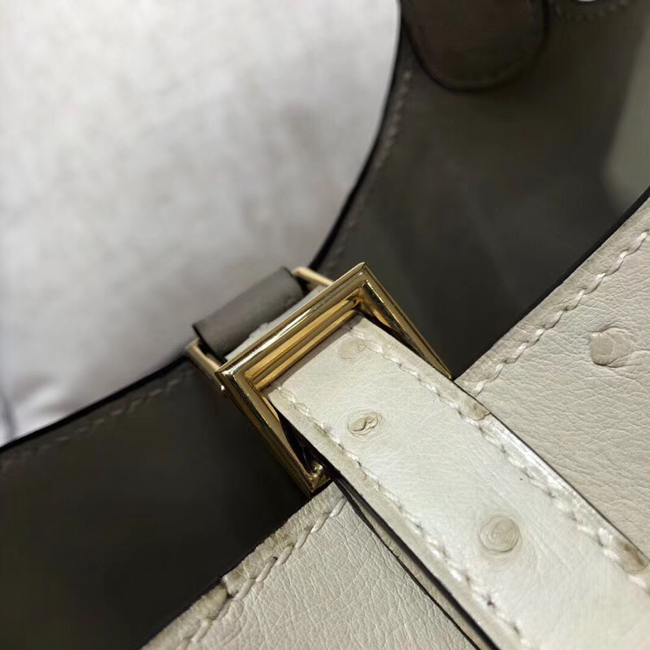 エルメス ピコタンロックPM パールグレー オーストリッチ ゴールド金具