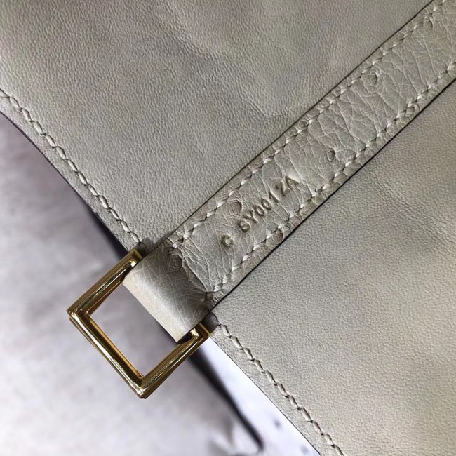 エルメス ピコタンロックPM パールグレー オーストリッチ ゴールド金具