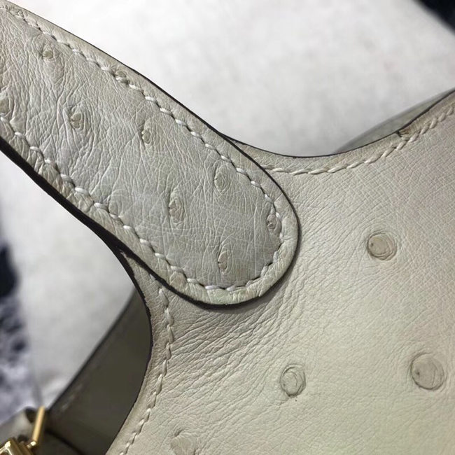 エルメス ピコタンロックPM パールグレー オーストリッチ ゴールド金具
