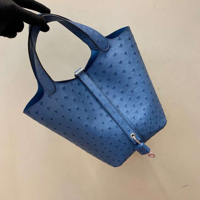エルメス ピコタンロックMM ブルードガリス オーストリッチ シルバー金具