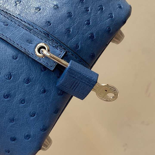 エルメス ピコタンロックMM ブルードガリス オーストリッチ シルバー金具