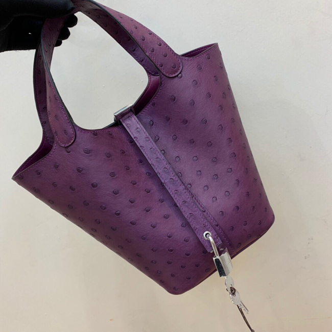 エルメス ピコタンロックMM アネモネ オーストリッチ シルバー金具