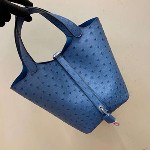 エルメス ピコタンロックMM ブルードガリス オーストリッチ シルバー金具