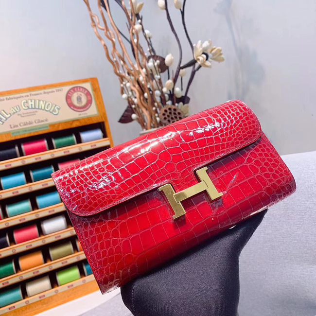 エルメス コンスタンスロング ブーゲンビリア クロコダイル ゴールド金具