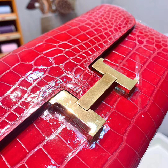 エルメス コンスタンスロング ブーゲンビリア クロコダイル ゴールド金具